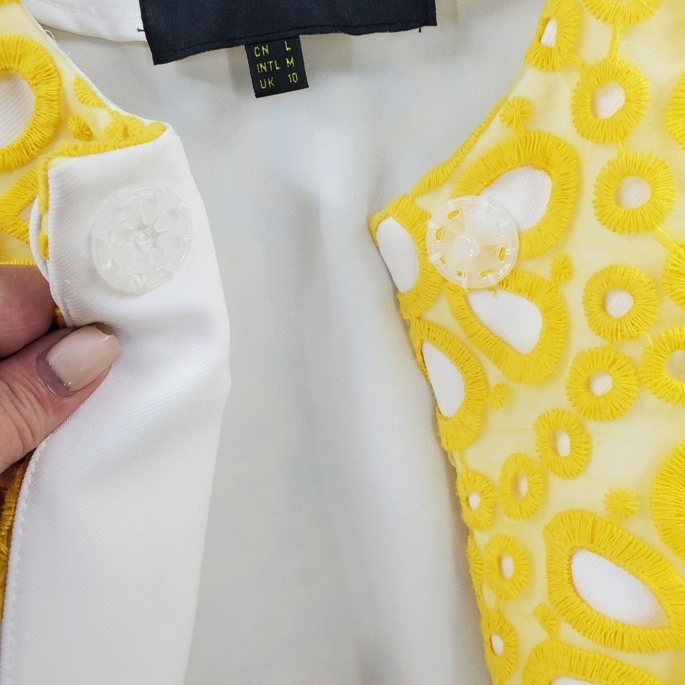 TS white retro jacket yellow crochet overlay 6 - Picture 12 of 15
